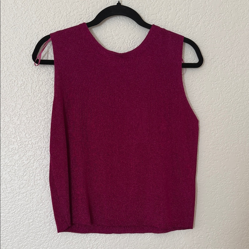 ZARA Sparkly Pink Fuchsia Sleeveless Knit Tank Top Large NWT
